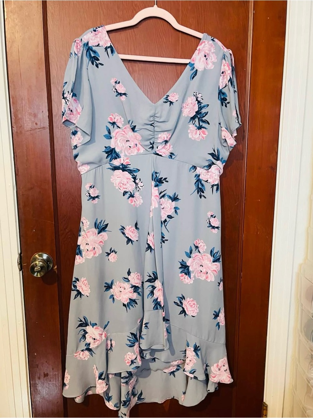 Candie's Grey Midi Dress with Pink Floral Print